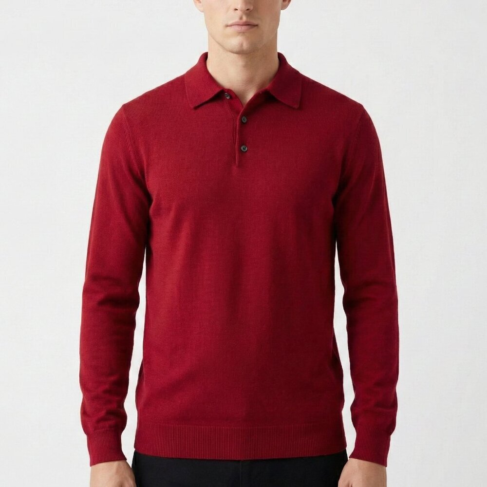 Vintage St Michael M&S Lambswool Polo Sweater Cherry Red Small
